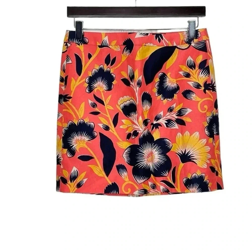 J. Crew Floral Mini Skirt with Navy, Coral and Yellow Print